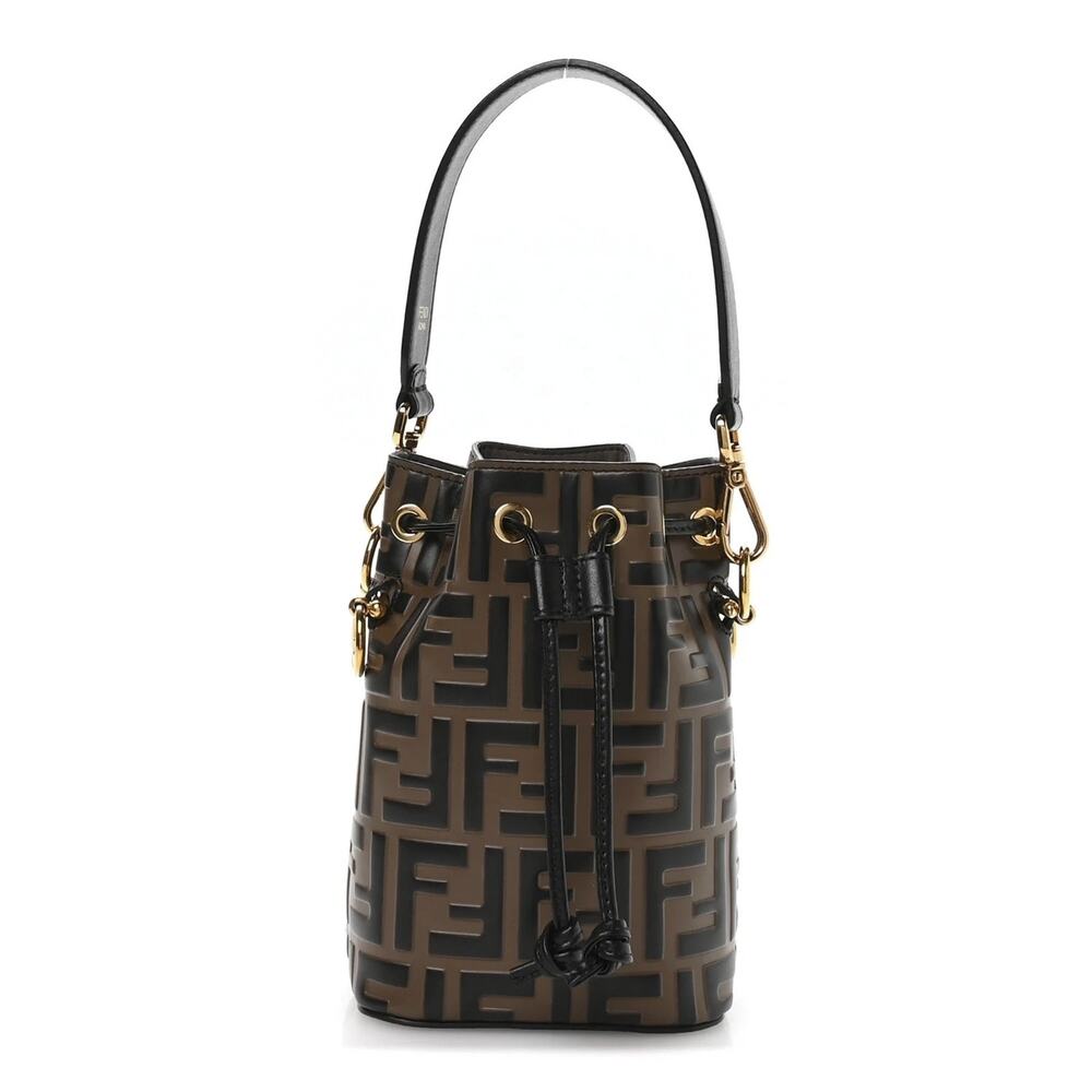 FENDI Mon Tresor FF Zucca Embossed Leather Mini Bucket Bag